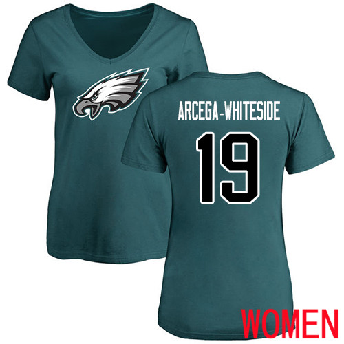 Women Philadelphia Eagles #19 JJ Arcega-Whiteside Green Name and Number Logo Slim Fit NFL T Shirt->nfl t-shirts->Sports Accessory